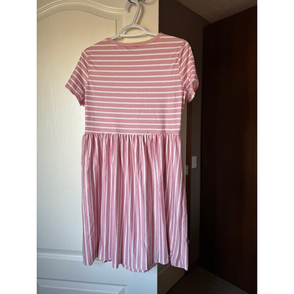 Shein Dusty Rose Pink Pull Over White Striped Button A Line Dress - Size Large - Picture 3 of 4